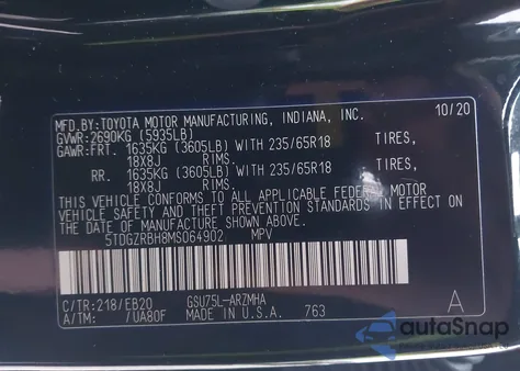 2021 Toyota Highlander Xle from USA, damaged, VIN 5TDGZRBH8MS064902